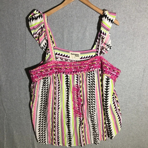 Womens Savanna Jane Tank Top Blouse Colorful Patterned Embroidered Childish - Picture 1 of 6